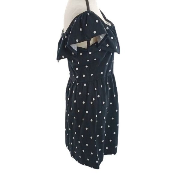 ASOS Dress Womens Size 10 Black White Polka Dot Off Shoulder Ruffle Button Front - Picture 4 of 7